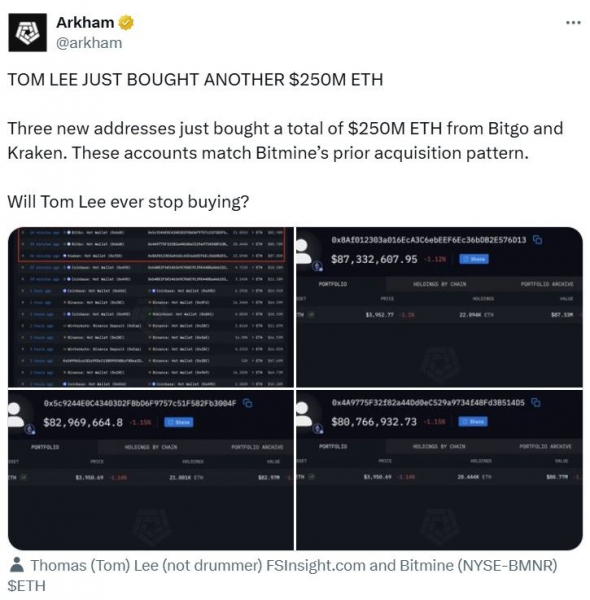 Ли из BitMine говорит, что «ценовые колебания» эфира — это сигнал к покупке